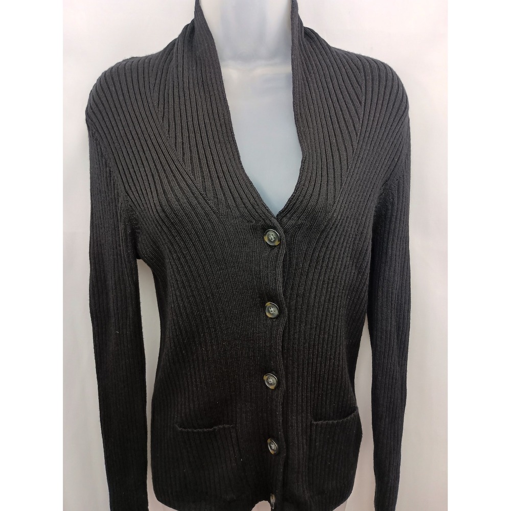 L.L Bean black lightweight ribbed button up cardigan Medium work business